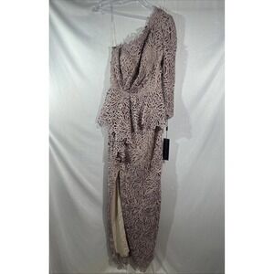 NWT Alexander‎ by Daymor [ 6 ] One Shoulder Lace Peplum Gown in Mauve #S1846